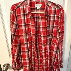 Red Plaid Button-Up Shirt